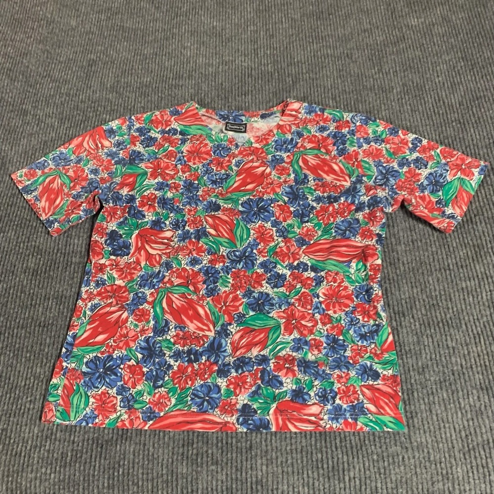 VTG Bonworth Top Womens Large Colorful Floral AOP Short Sleeve Tee Stretch Retro